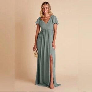 Birdy Grey Small Hannah Empire Dress Pockets Chiffon Sea Glass Bridesmaid Event